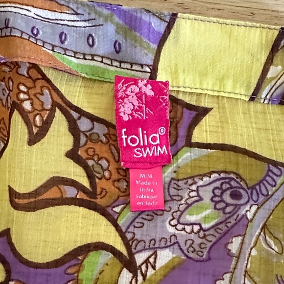 Folia Swim Sheer Beach Cover-Up Yellow and Purple Dress with Sequin Detail - Med - Picture 9 of 10